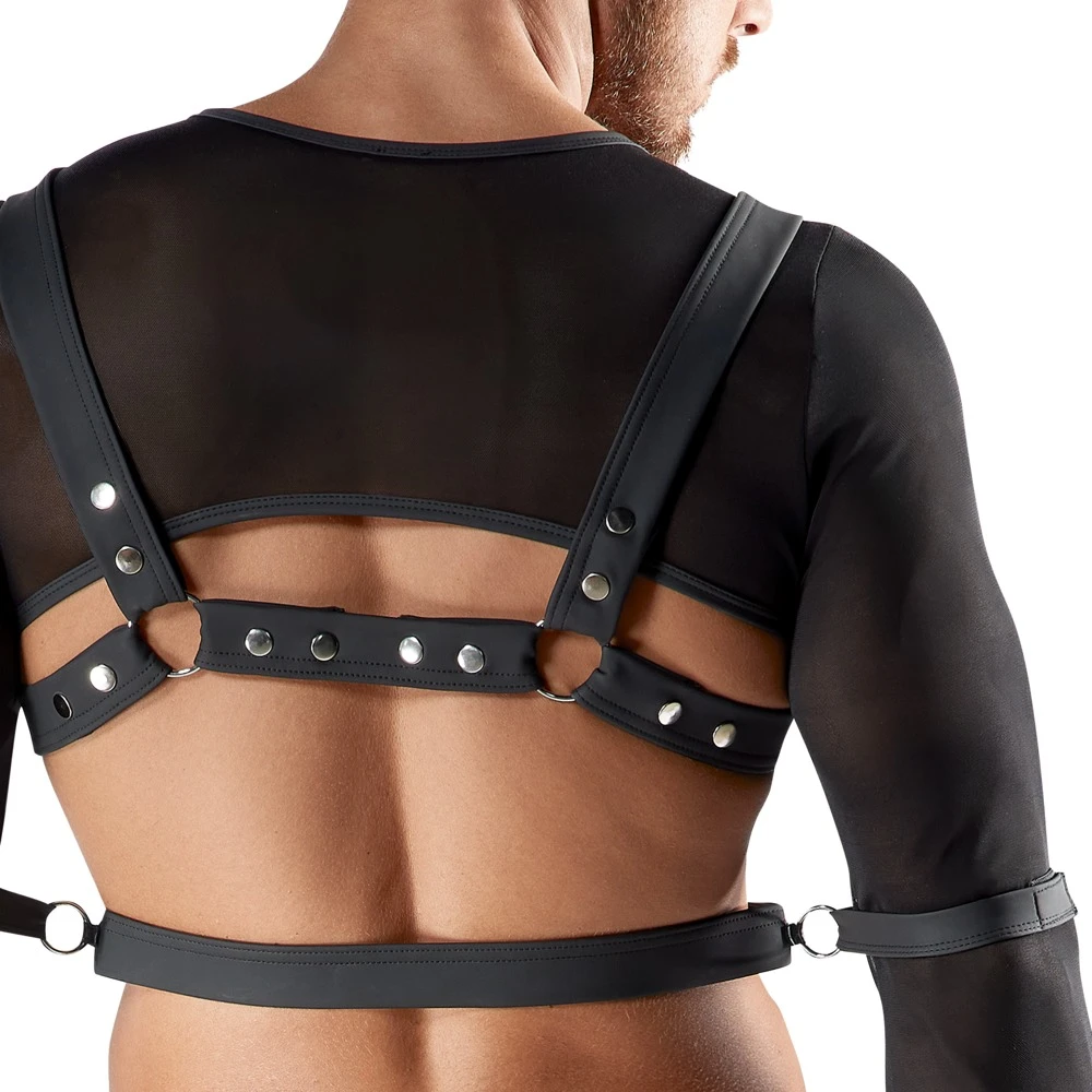 Dreiteiliges Svenjoyment BONDAGE Set: Crop-Top, Brust-Harness, Jock & Fesseln, Powernet & Mattlook für stilvolle Spiele