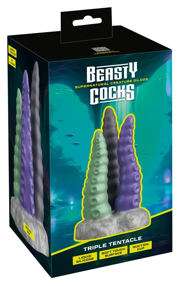 Beasty Cocks Triple Tentacle, Triple Tentacle 3er-Dildo in mystischer Tentakel-Optik mit flexiblem Design, starkem Saugfuß und reizvollen Strukturen