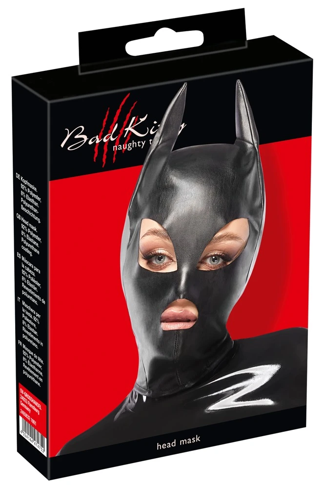 Kopfmaske, Kinky Kopfmaske im Cat/Batwoman-Look aus Lederimitat mit spitzen Ohren und Öffnungen für ein aufregendes Rollenspiel