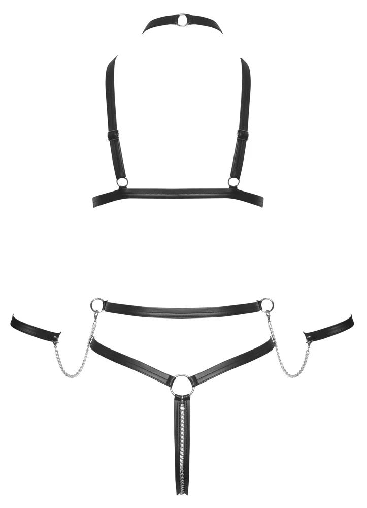 Bad Kitty Riemenbody, Verführerischer Harness-Body mit Fesseln Edler Mattlook, verstellbar und mit abnehmbaren Karabinerketten!