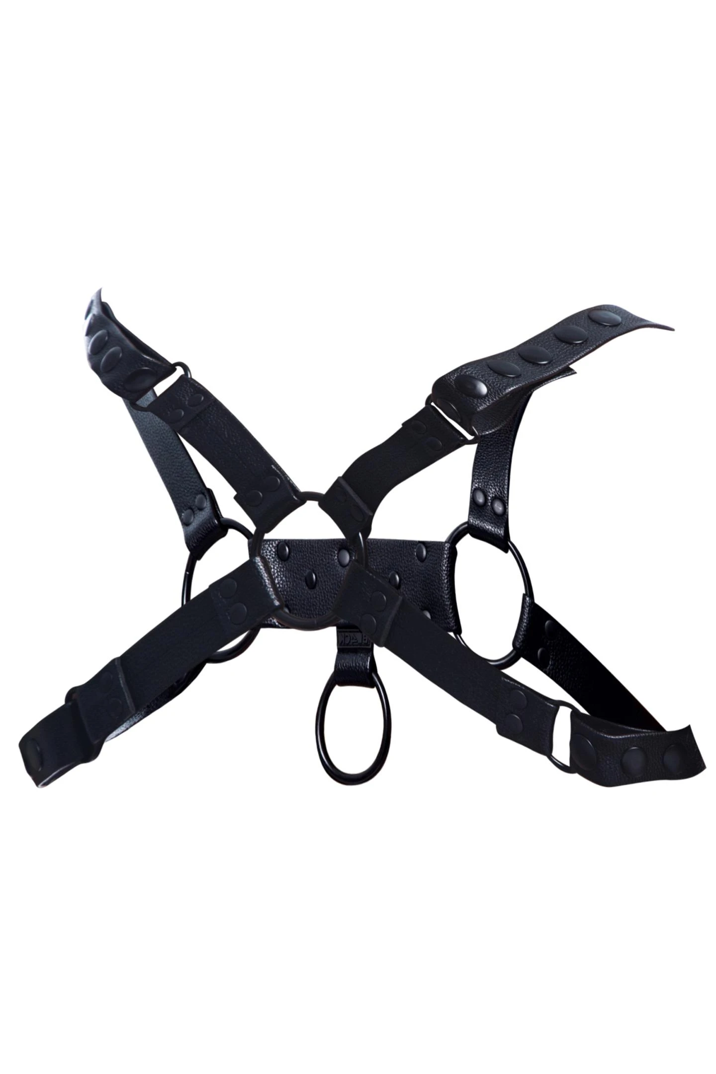 Schwarzer Brust-Harness 01, Cut4Men Brust-Harness aus Kunstleder mit markanten Metallringen und verstellbaren Schnallen für perfekten Sitz