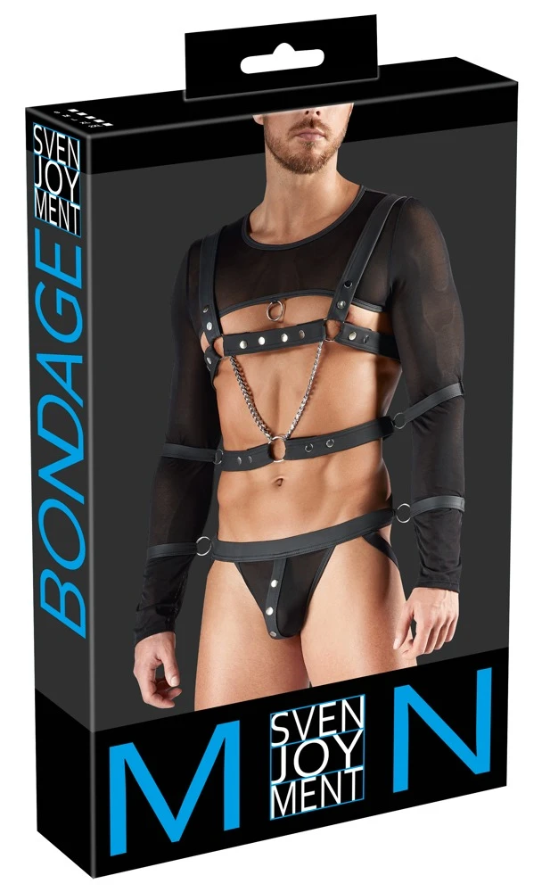 Dreiteiliges Svenjoyment BONDAGE Set: Crop-Top, Brust-Harness, Jock & Fesseln, Powernet & Mattlook für stilvolle Spiele