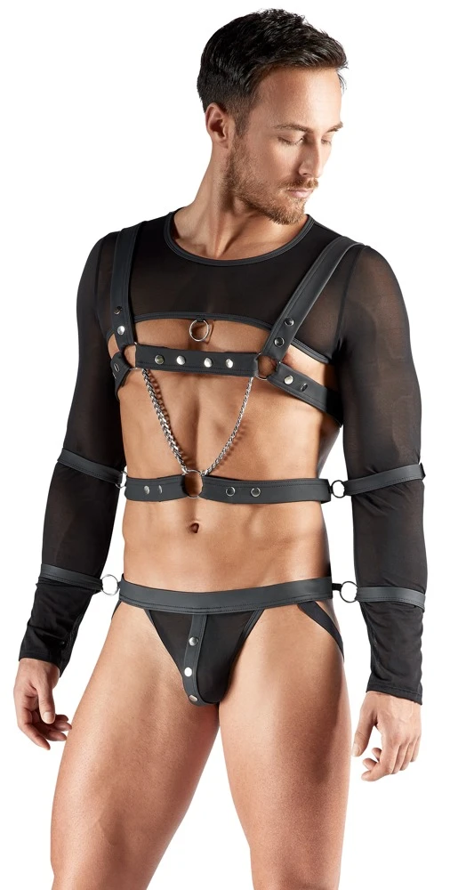 Dreiteiliges Svenjoyment BONDAGE Set: Crop-Top, Brust-Harness, Jock & Fesseln, Powernet & Mattlook für stilvolle Spiele