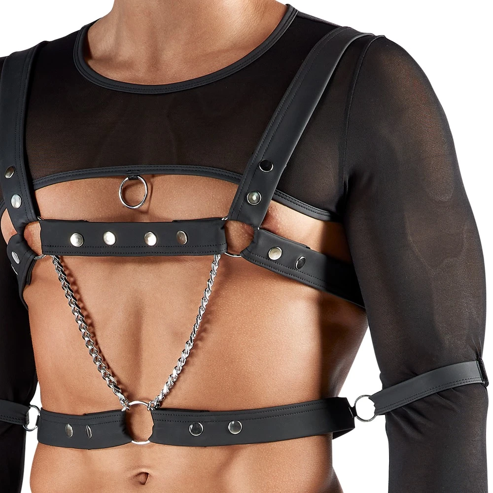 Dreiteiliges Svenjoyment BONDAGE Set: Crop-Top, Brust-Harness, Jock & Fesseln, Powernet & Mattlook für stilvolle Spiele