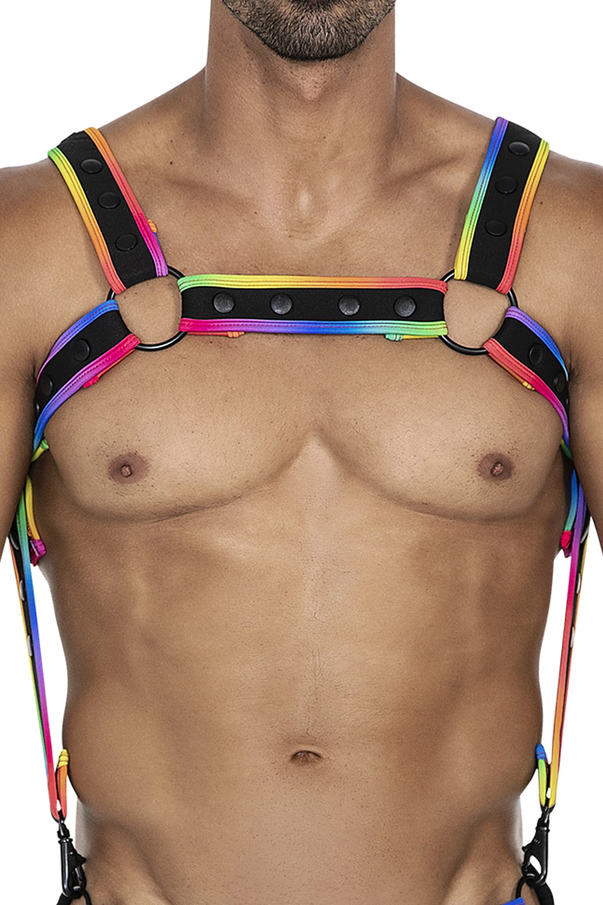 Mehrfarbiger Brust-Harness 05 von Cut4Men, Neopren, Metallringe & anpassbare Größe für deinen individuellen Look