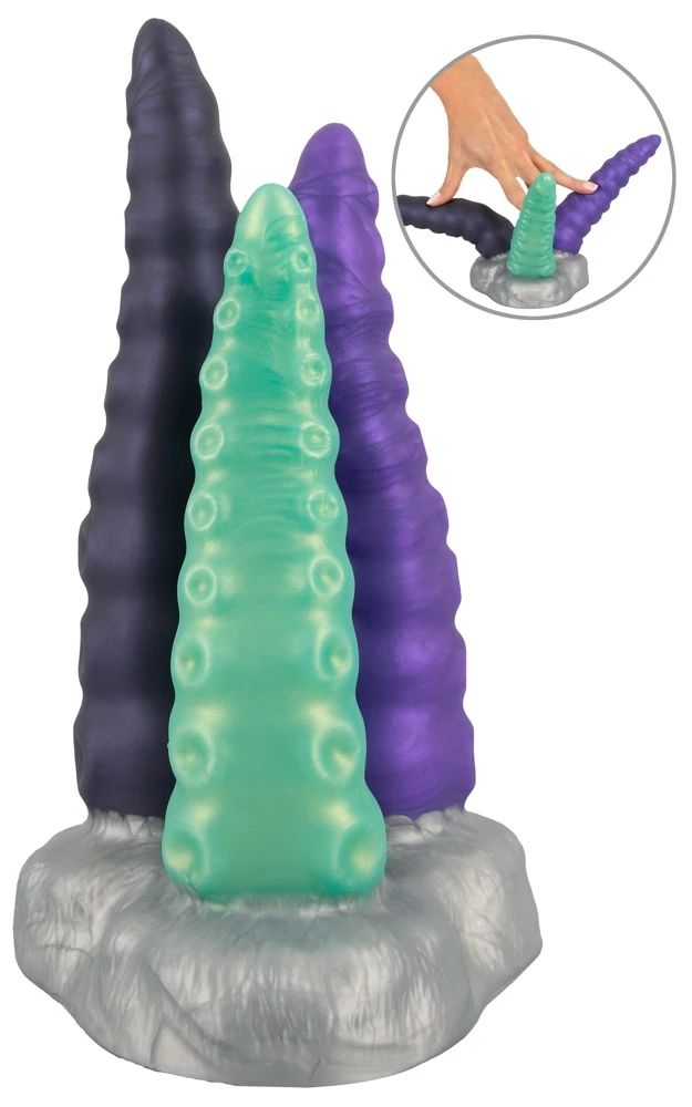 Beasty Cocks Triple Tentacle, Triple Tentacle 3er-Dildo in mystischer Tentakel-Optik mit flexiblem Design, starkem Saugfuß und reizvollen Strukturen