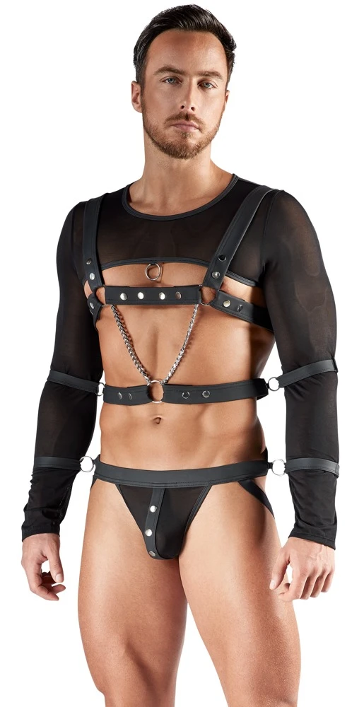 Dreiteiliges Svenjoyment BONDAGE Set: Crop-Top, Brust-Harness, Jock & Fesseln, Powernet & Mattlook für stilvolle Spiele