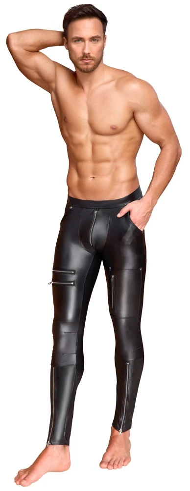 Herren Hose Schmale schwarze Hose mit Stretchbund, markanten Zipper- und Nieten-Details sowie praktischen Taschen für individuellen Stil